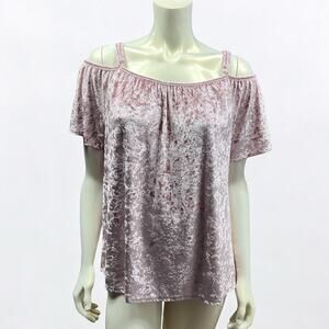 Emi & Joe Blush Pink Crushed Velvet Cold Shoulder Top Size L NWT Romantic Boho